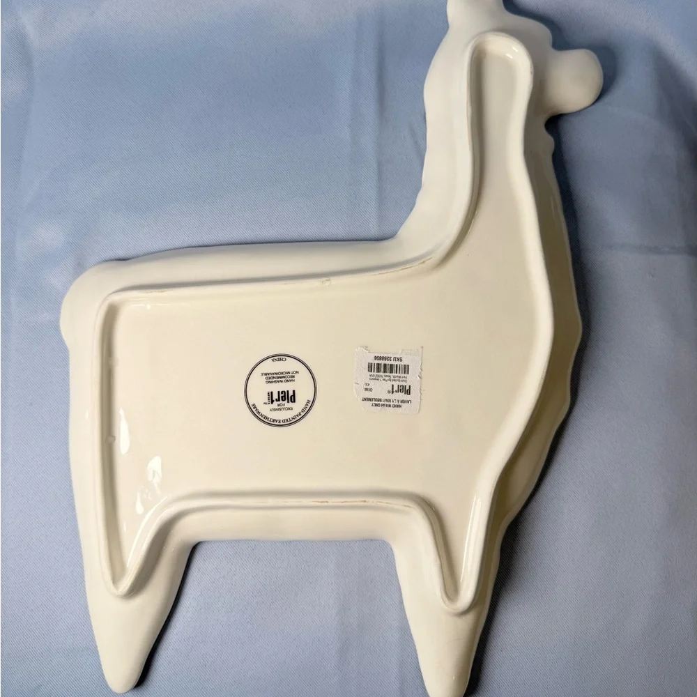 Pier 1 White Hand-Painted llama / alpaca serving plate / platter NEW